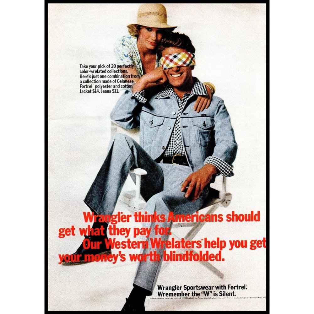 1975 Wrangler Sportswear Vintage Print Ad 70s Fashion Checked Shirt Wall Art